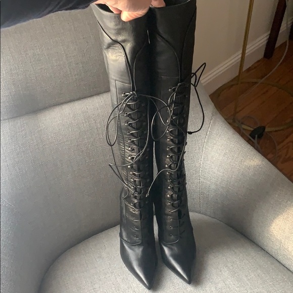 Christian Louboutin Shoes | Louboutin Over The Knee Lace Up Boots New Sz 36 | Color: Black | Size: 6 | Chanel0115's Closet